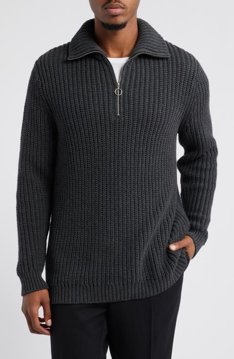 Shaker Stitch Quarter Zip Sweater