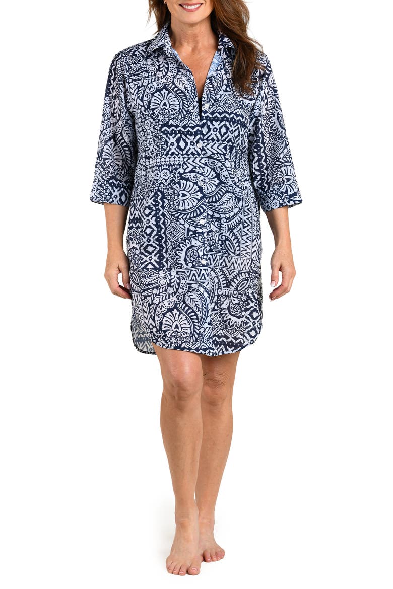 Island Bohemia Button Down Tunic Cover-Up, Main, color, INDIGO