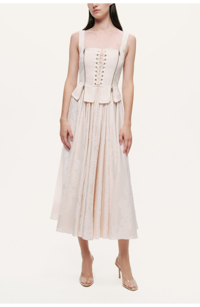Nocturne Lace-Up Corset Midi Dress, Alternate, color, Ivory