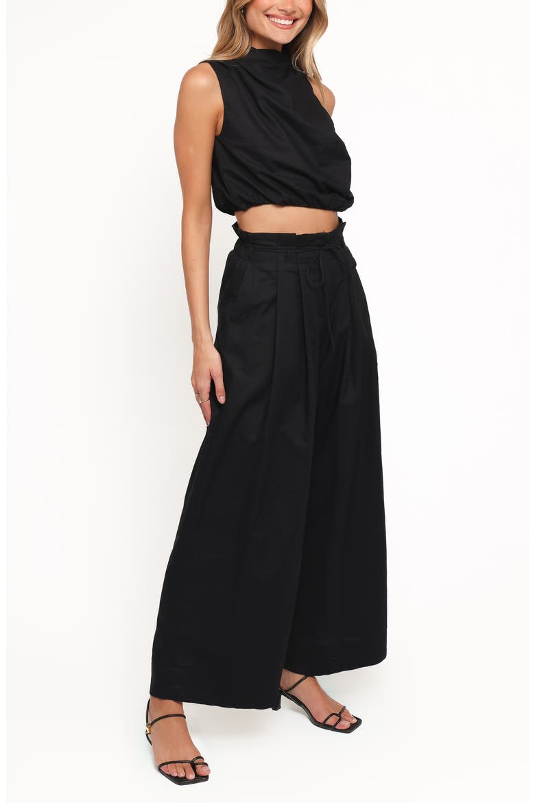 Althea Linen & Cotton Crop Top & Wide Leg Pants Set, Alternate, color, BLACK