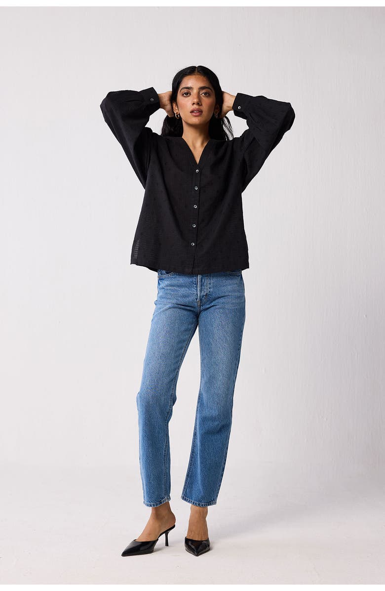 Reistor Embroidered Shirt with Long Balloon Sleeves, Alternate, color, Black