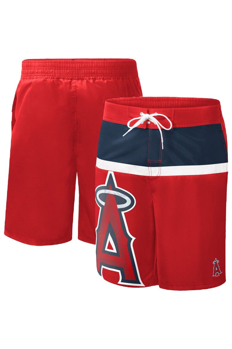 Men's G-III Sports by Carl Banks Red Los Angeles Angels Sea Wind Swim Shorts, Main, color, Red