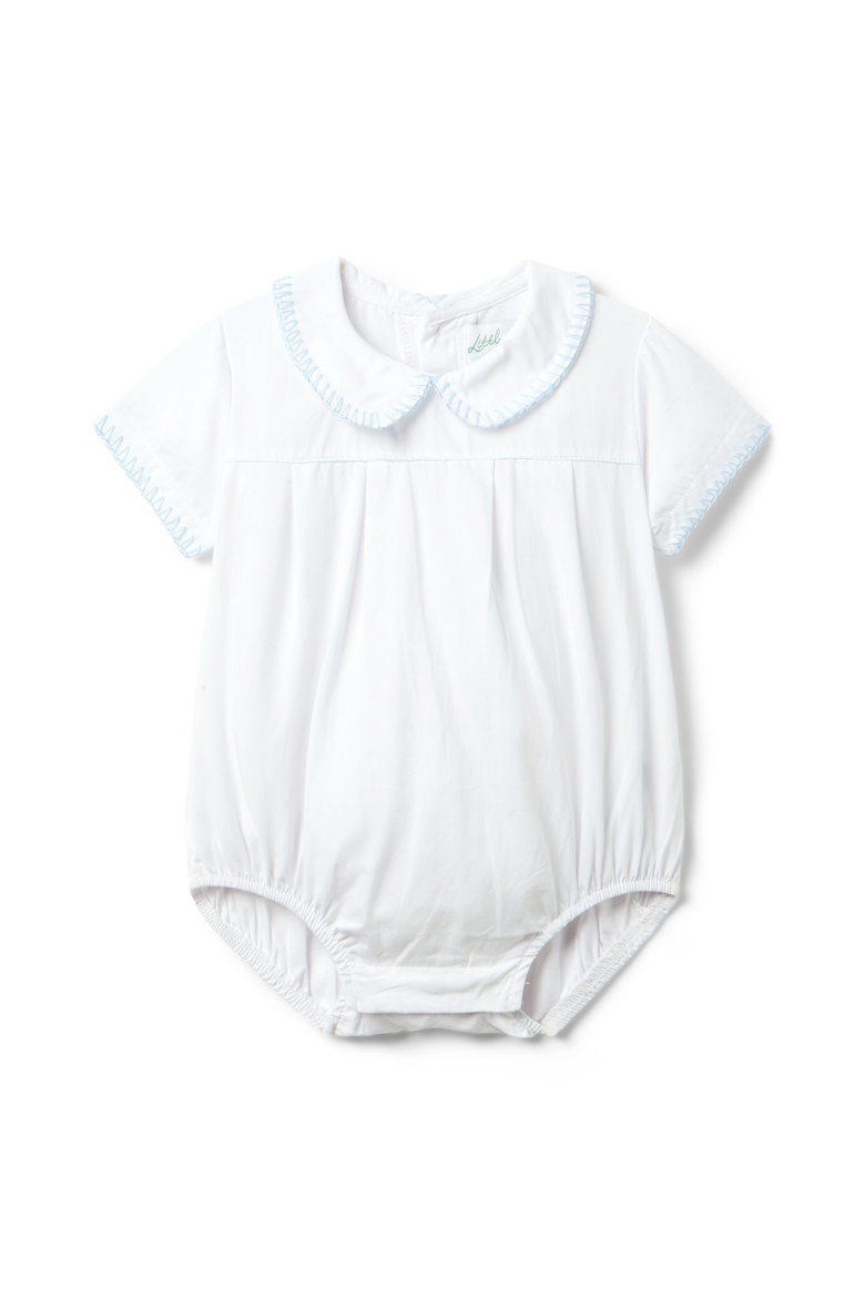 Brody Bubble Romper, Main, color, White / Navy Blue