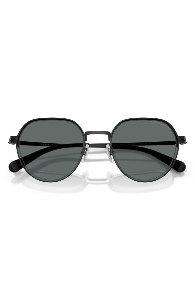 COACH 52mm Polarized Irregular Sunglasses, Alternate, color, Satin Black / Grey Solid Polar