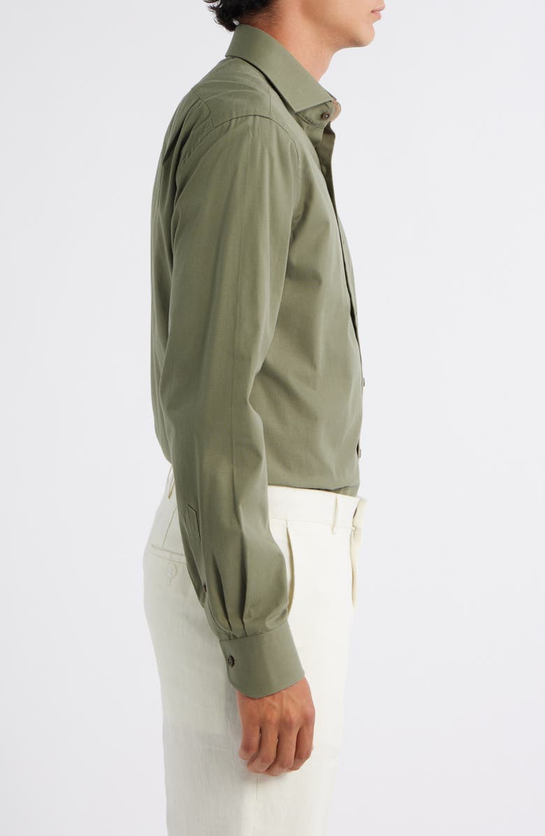 Lorenzo Uomo Trim Fit Solid Green Cotton Dress Shirt, Alternate, color, Hunter