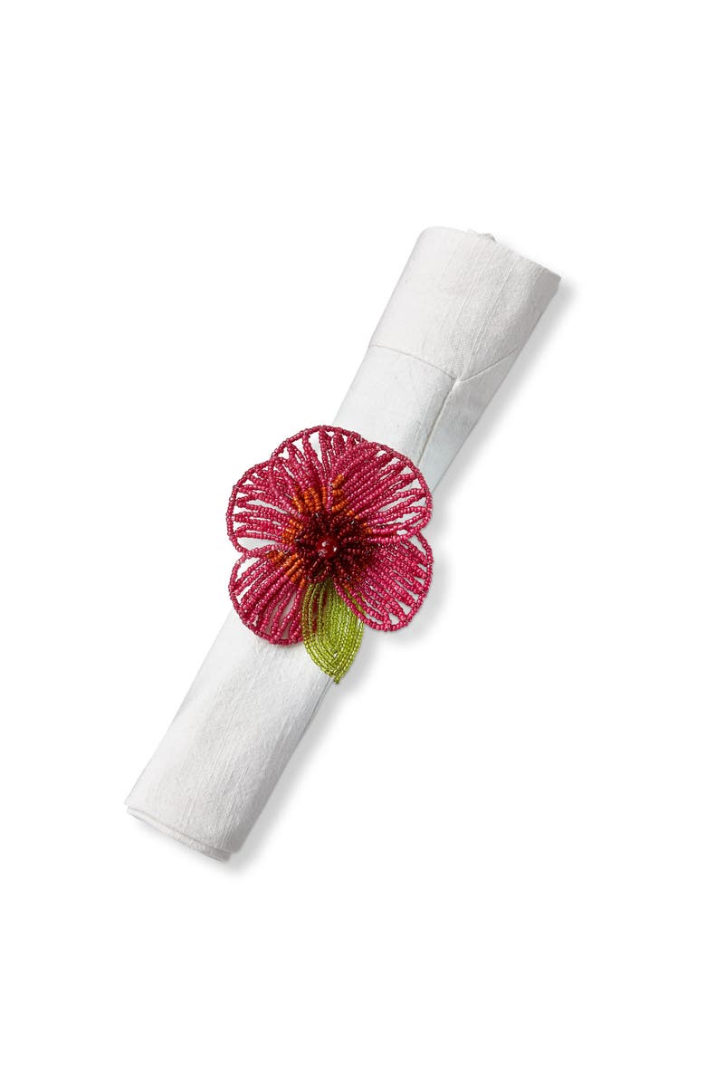 tag Fuchsia Beaded Flower Napkin Ring Spring Summer Table Decor, Main, color, Pink