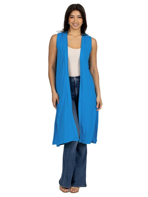 Sleeveless Long Cardigan Vest with Side Slit