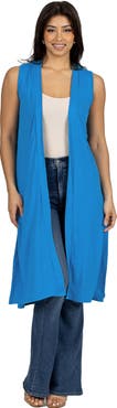24seven Comfort Apparel Sleeveless Long Cardigan Vest with Side Slit