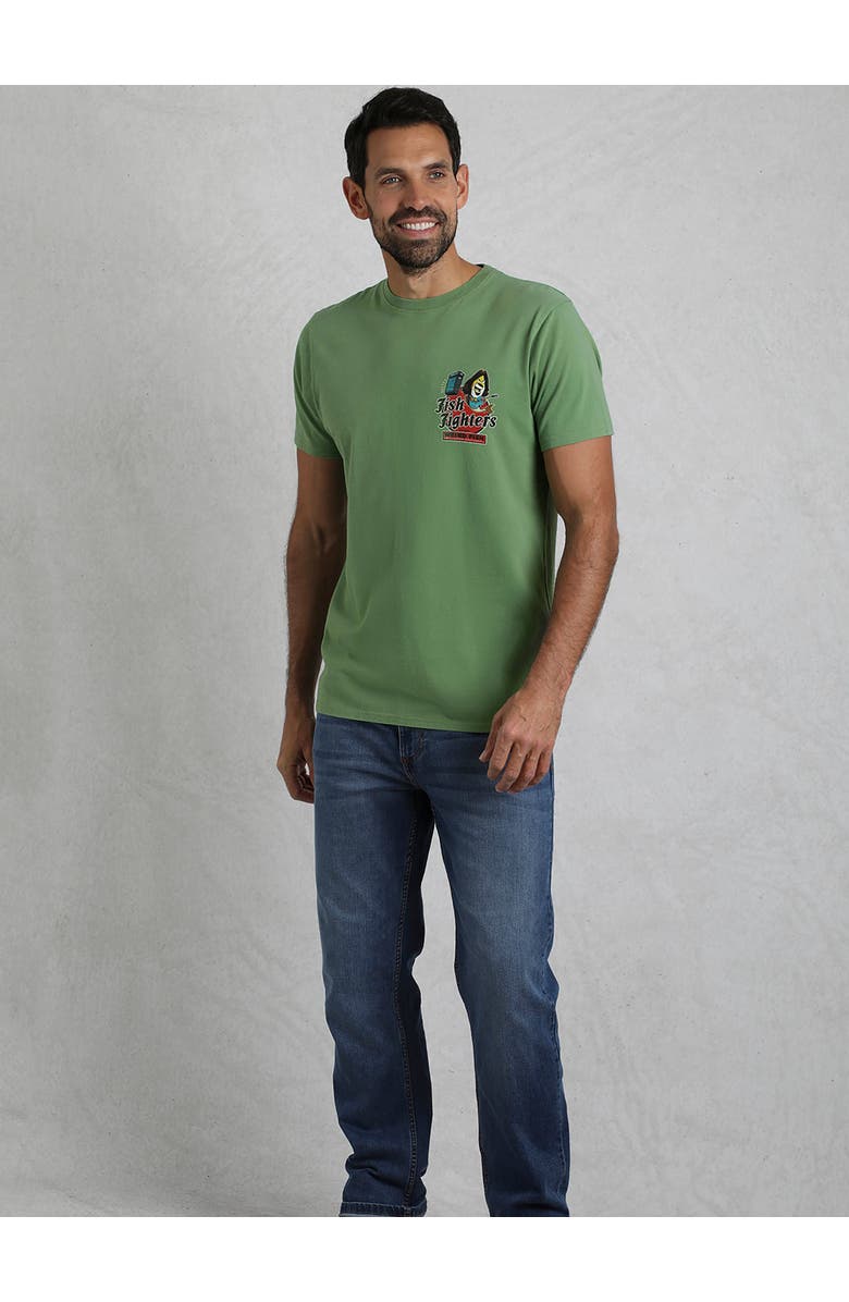 Weird Fish Fish Fighters Back Print Artist T-Shirt, Alternate, color, Artichoke Green