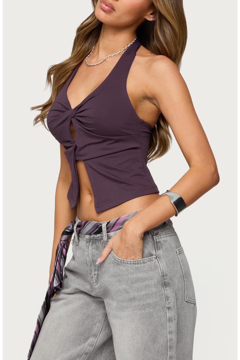 Prima Twist Split Front Halter Crop Top, Alternate, color, PURPLE