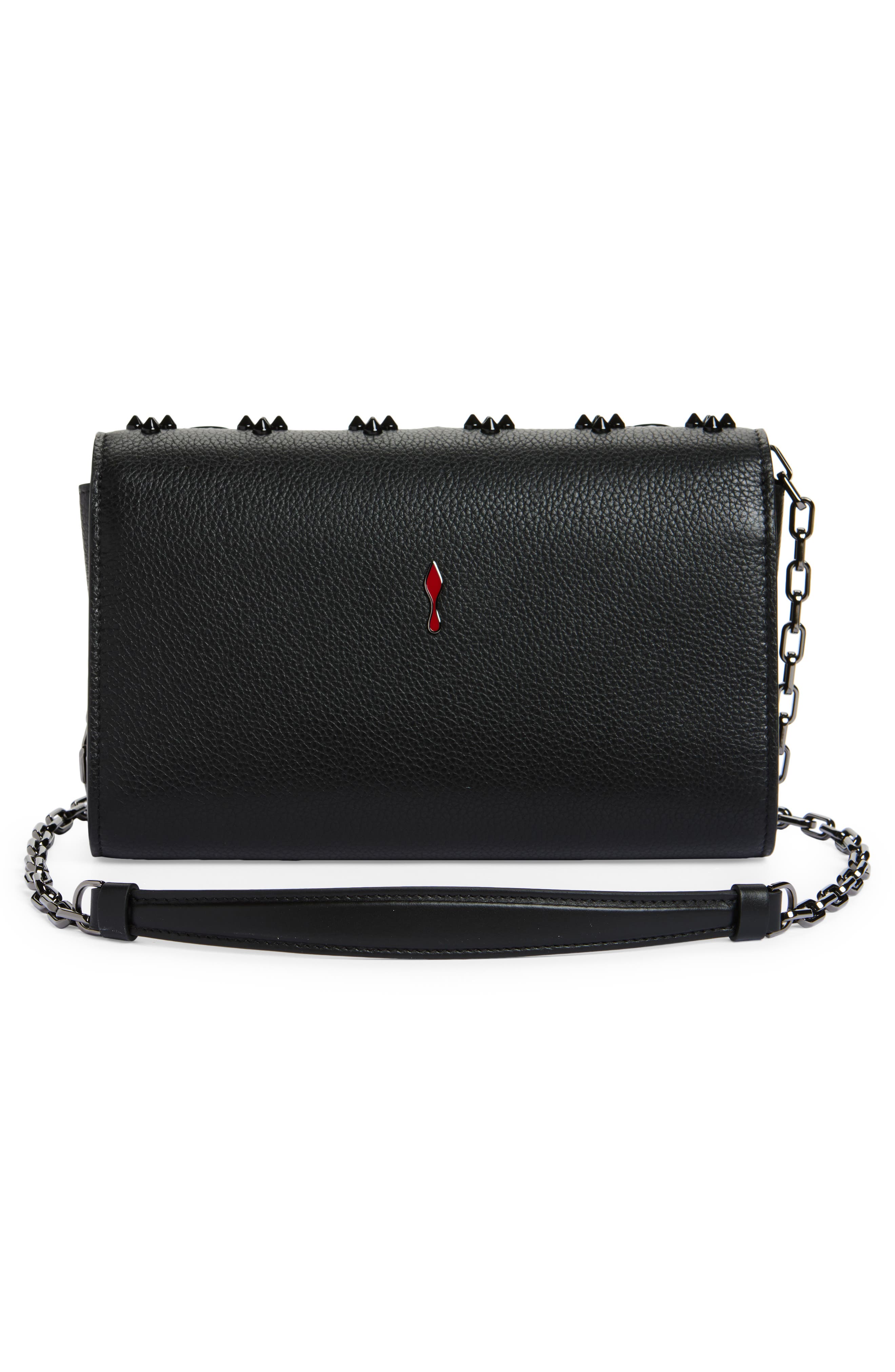 Christian Louboutin Paloma Studded Leather Clutch, Alternate, color, Black