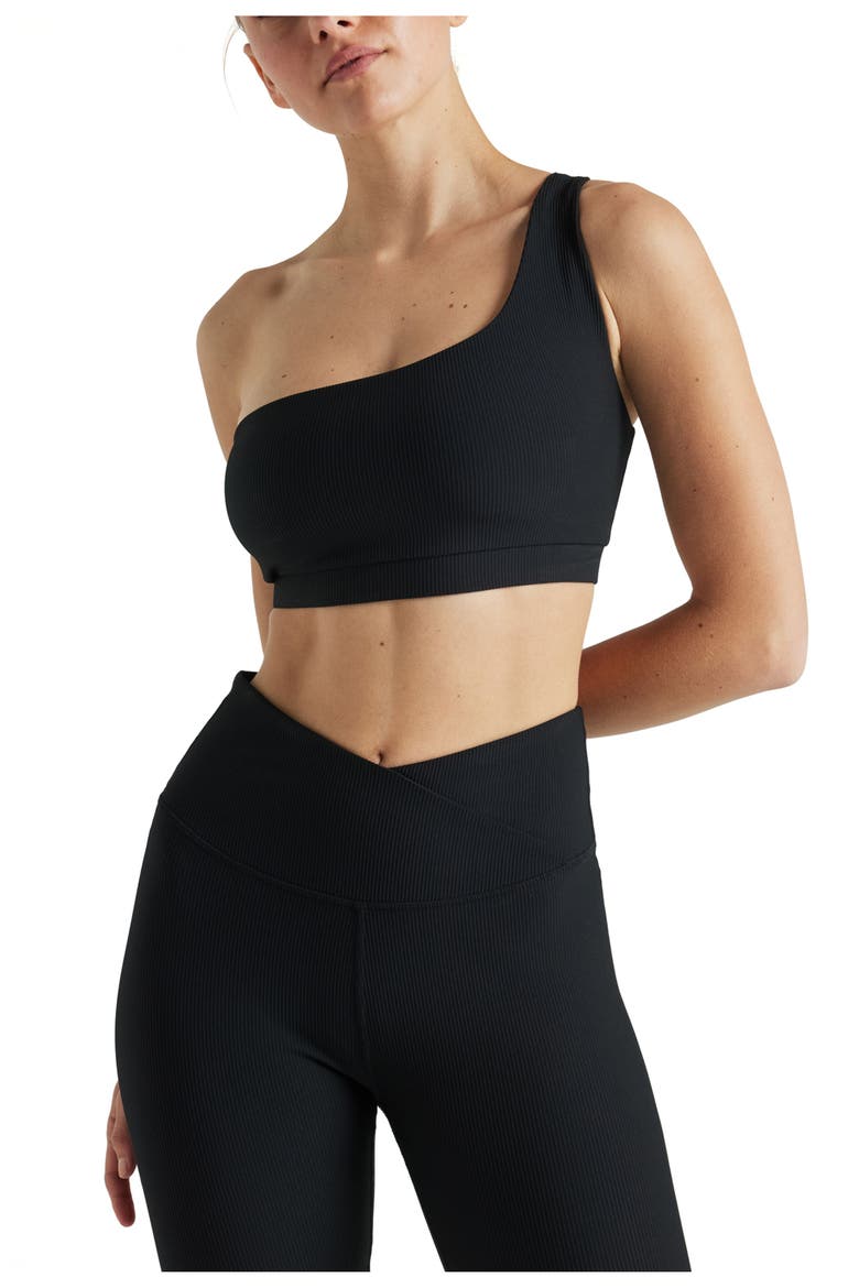 Off Shoulder Rib Bra, Alternate, color, Black