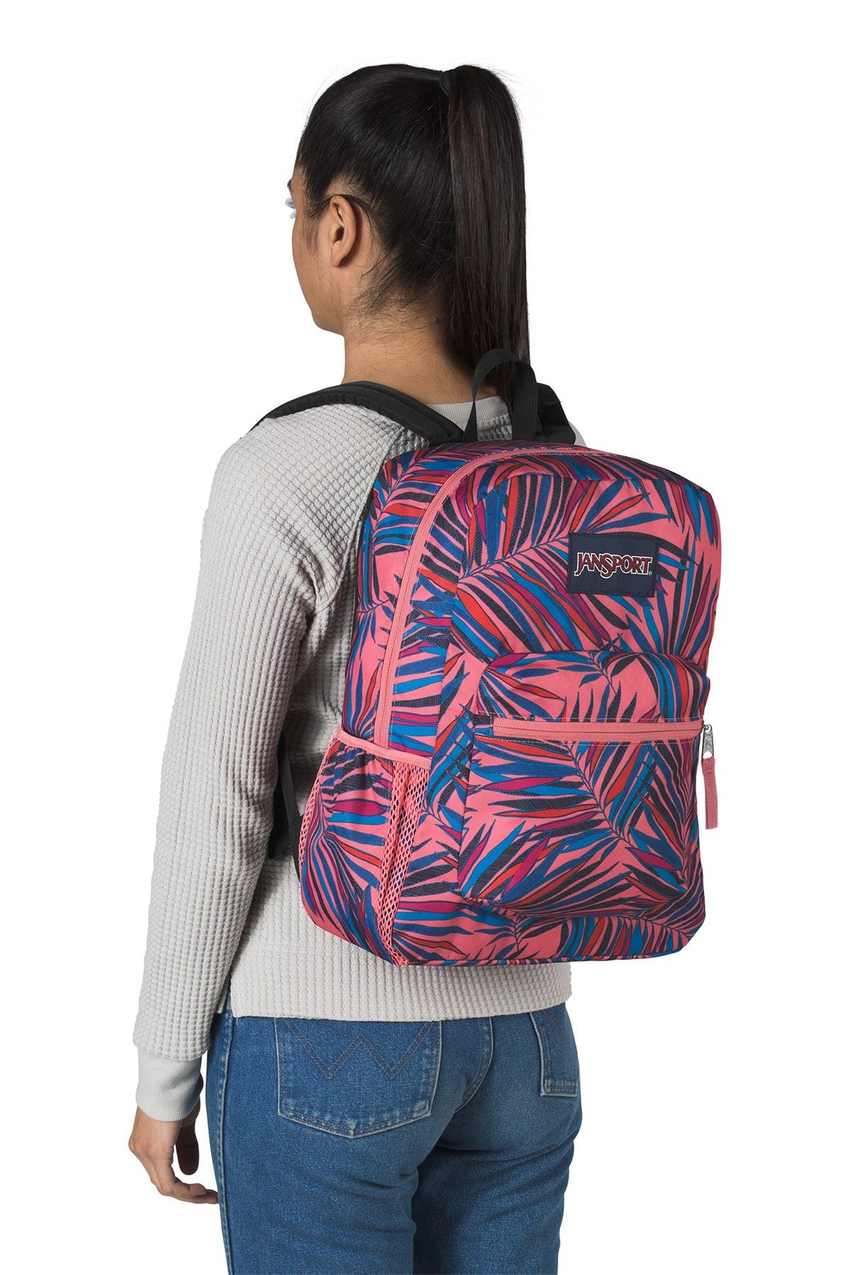 Jansport Palm Leaf Print Cross Town Backpack, Alternate, color, 