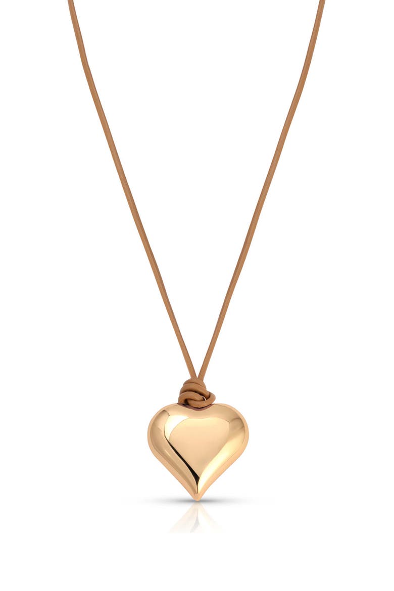 Puffy Heart Pendant Necklace, Main, color, TAN AND GOLD