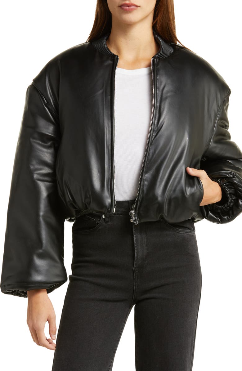 BLANKNYC Faux Leather Bomber Jacket, Main, color, 