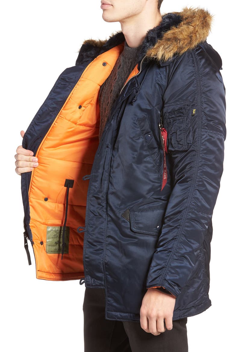 Slim Fit N-3B Parka, Alternate, color, REPLICA BLUE/ ORANGE