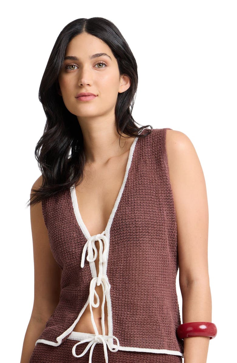 Onia Knit Tie V-Neck Front Tank Top, Alternate, color, Brown/White