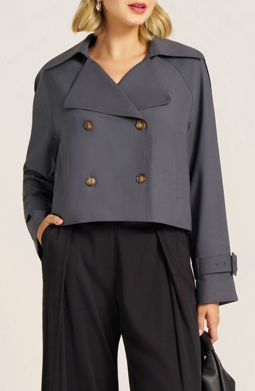 Matty M . Grayson Crop Trench Coat In Gray