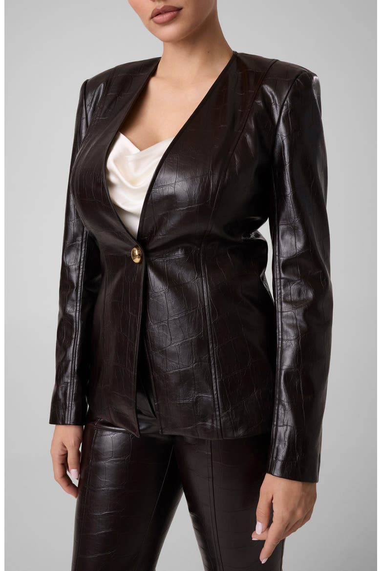Alessandria Croc Embossed Faux Leather Blazer, Main, color, DARK