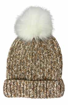 MARCUS ADLER Chenille Beanie with Faux Fur Pompom