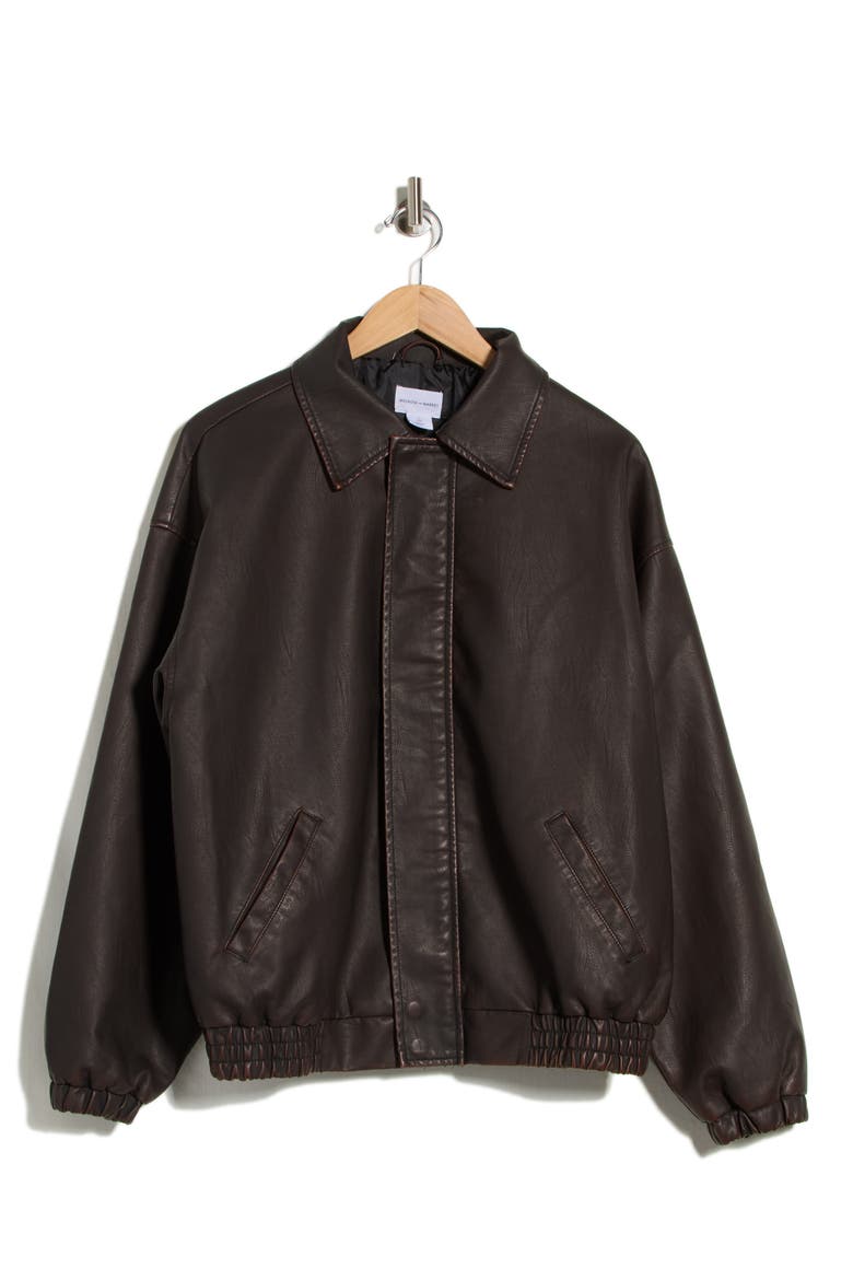 Oversize Faux Leather Jacket, Alternate, color, BROWN