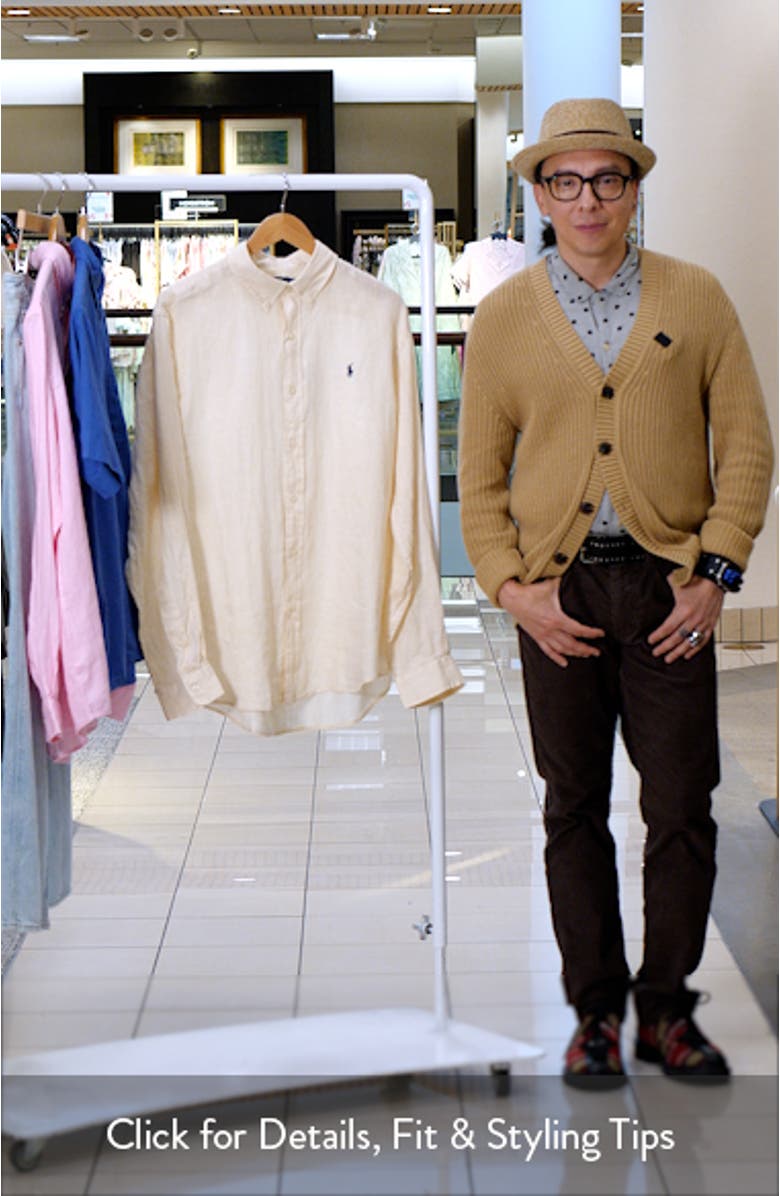 Classic Fit Solid Tan Linen Button-Down Shirt, sales video thumbnail