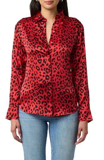 Shop Equipment Print Silk Button-up Shirt In Gazpacho And True Black