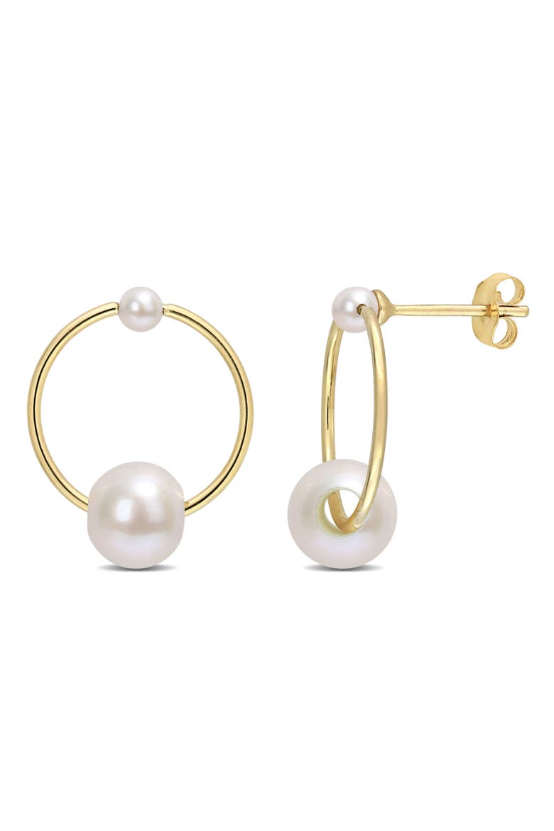 Cultured Pearl Hoop Earrings 14k Gold, Main, color, Freshwater Pearl