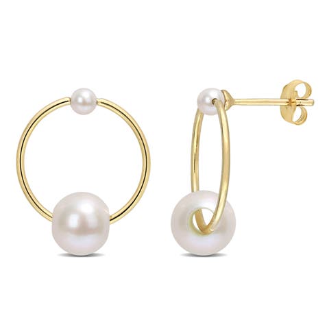 Cultured Pearl Hoop Earrings 14k Gold