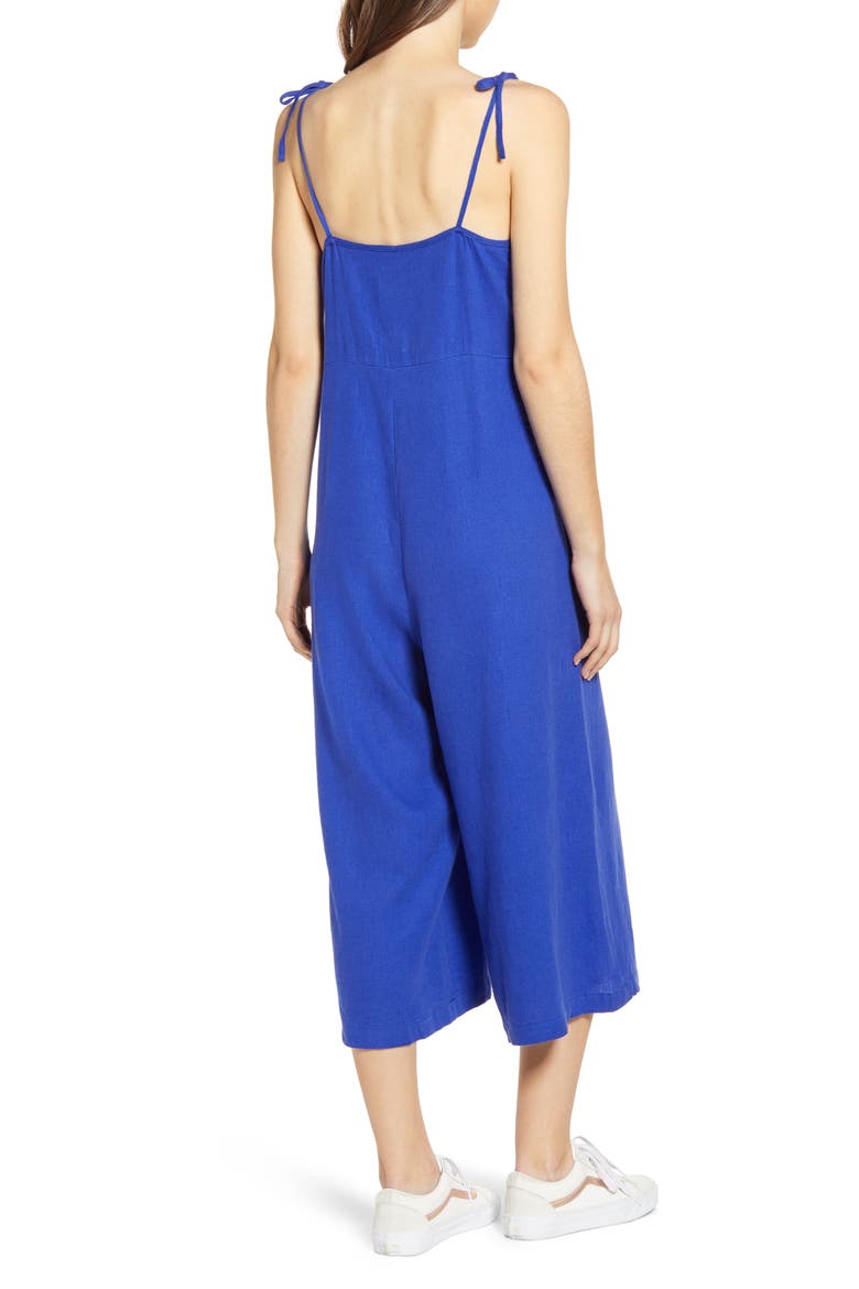 Square Neck Linen Blend Crop Wide Leg Jumpsuit, Alternate, color, BLUE CLEMATIS