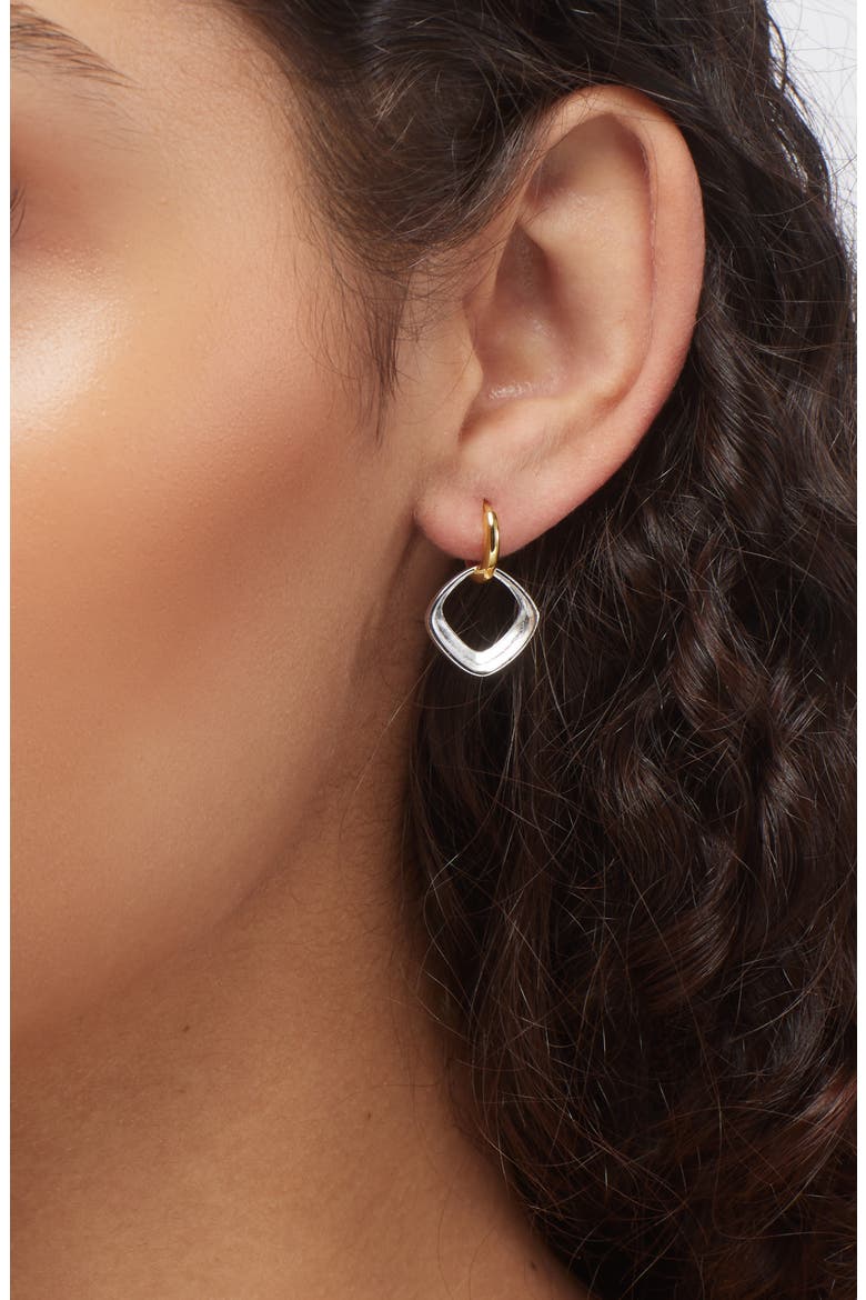 Square Drop Hoop Earrings, Alternate, color, GOLD/ SILVER