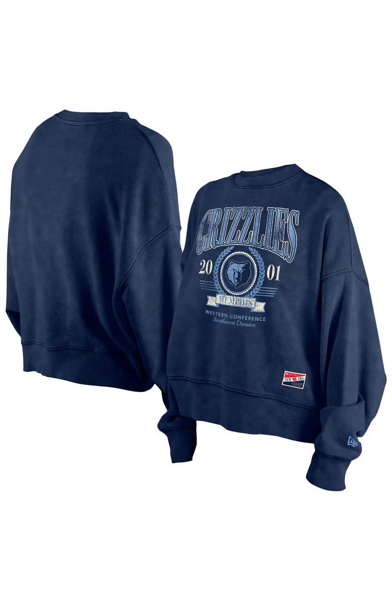 New Era Women's New Era  Navy Memphis Grizzlies Hardwood Classics Enzyme Wash Oversized Boxy Pullover Sweatshirt, Main, color, Navy