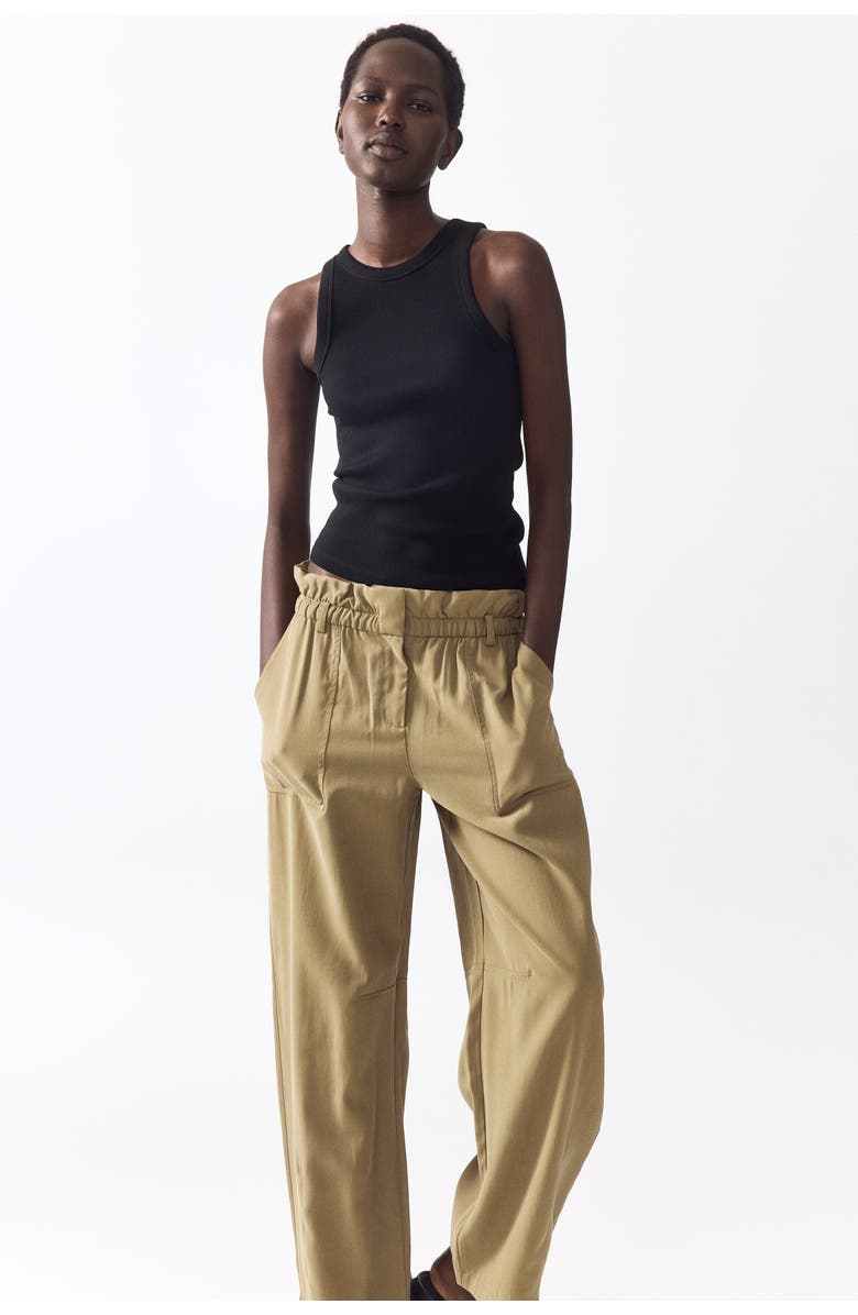 H&M Barrel Paper Bag Trousers, Alternate, color, Light Khaki Green