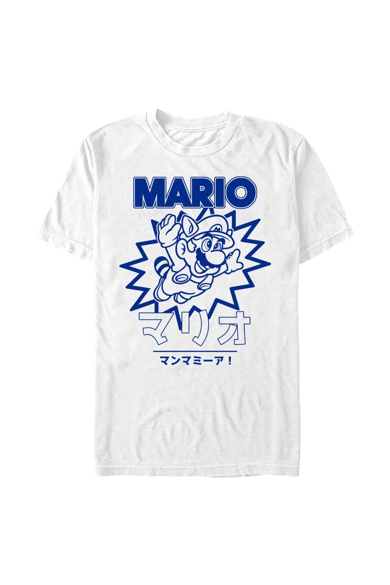 Mens Nintendo Super Mario Raccoon Black and White T Shirt, Main, color, White