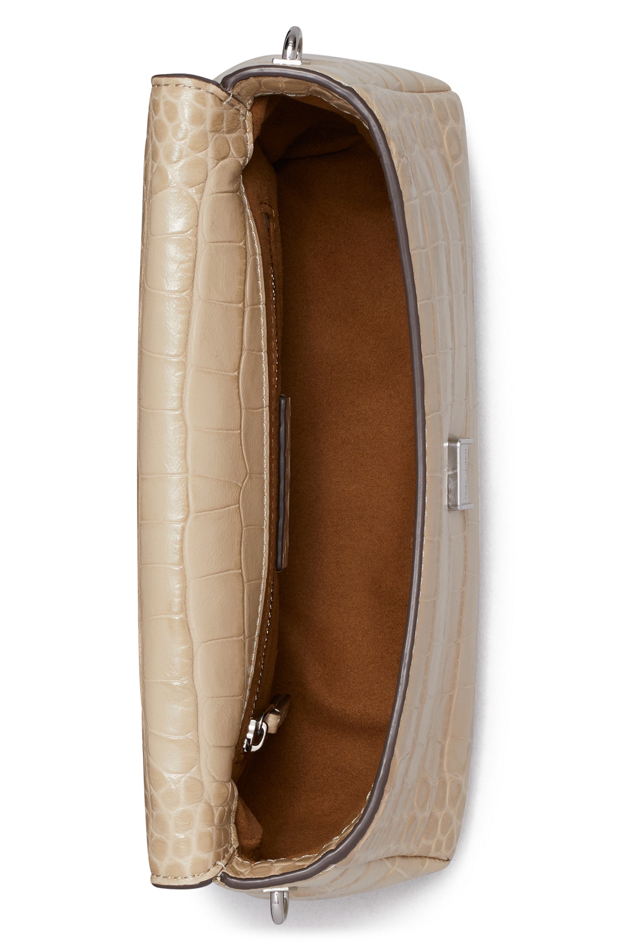 Tory Burch Small Charlie Croc Embossed Shoulder Bag, Alternate, color, Light Hickory