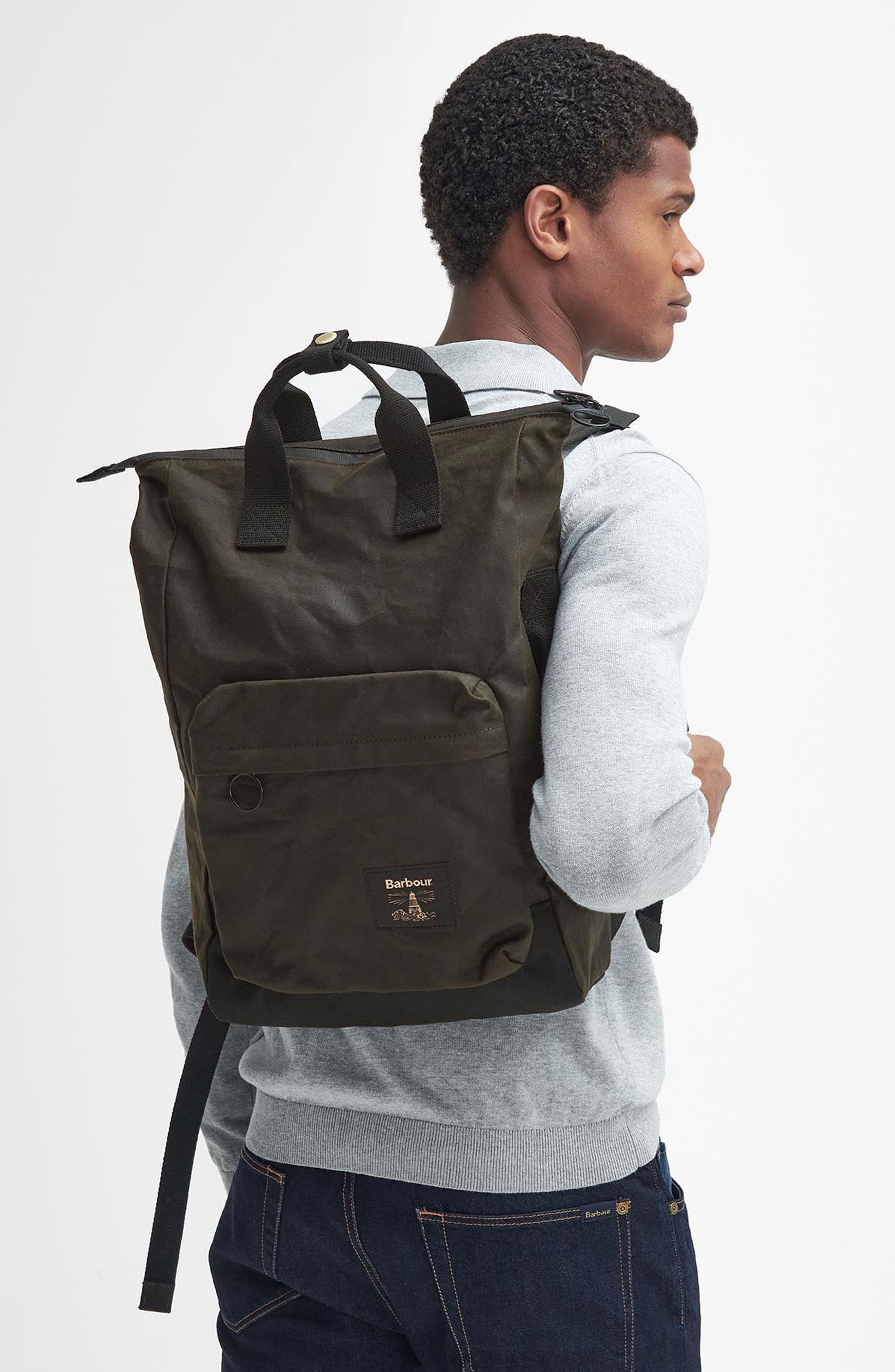 Barbour Field Water Resistant Waxed Cotton Backpack, Alternate, color, Olive/Black