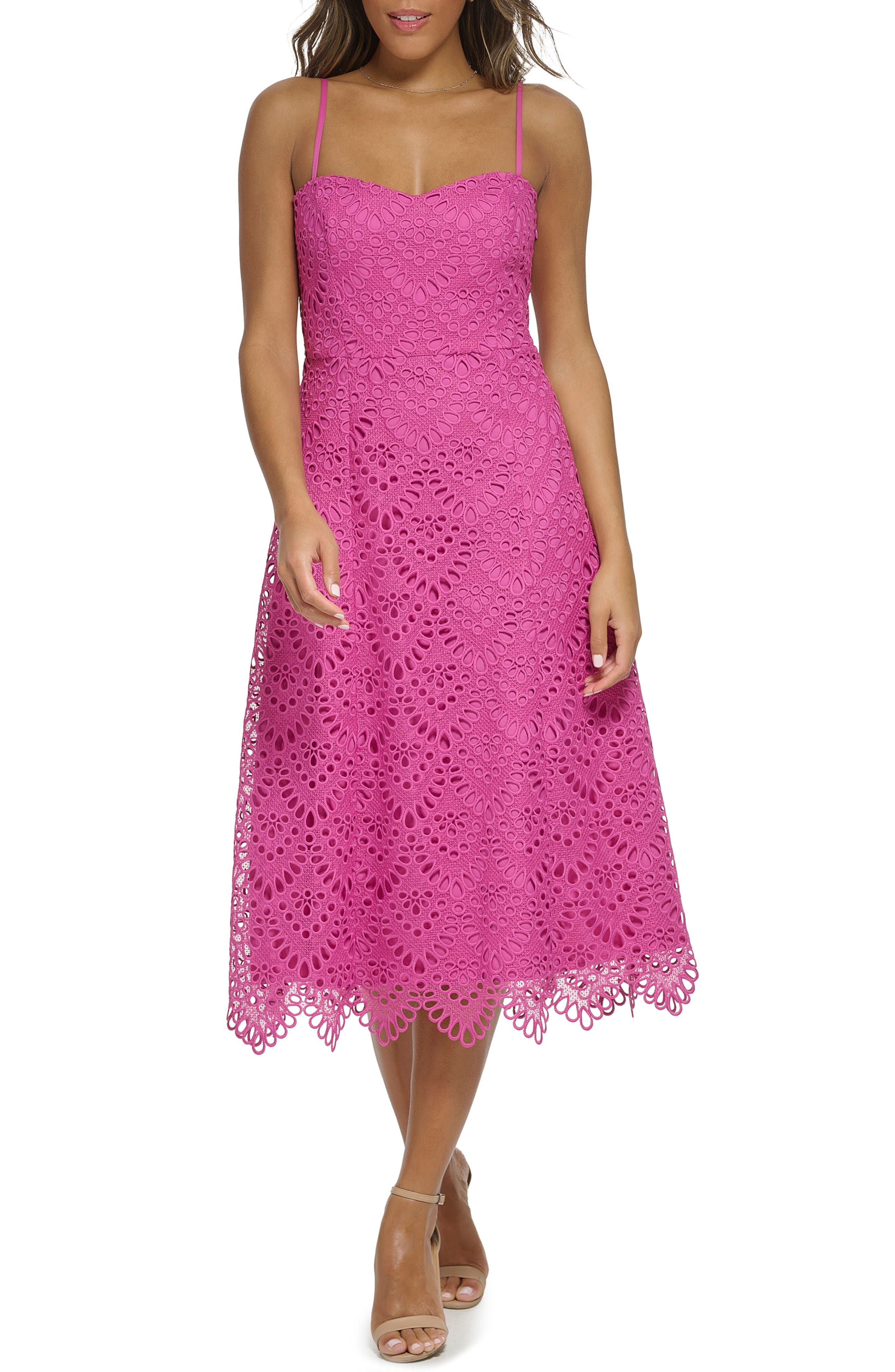 Donna Karan New York Lace Scallop Hem Fit & Flare Dress