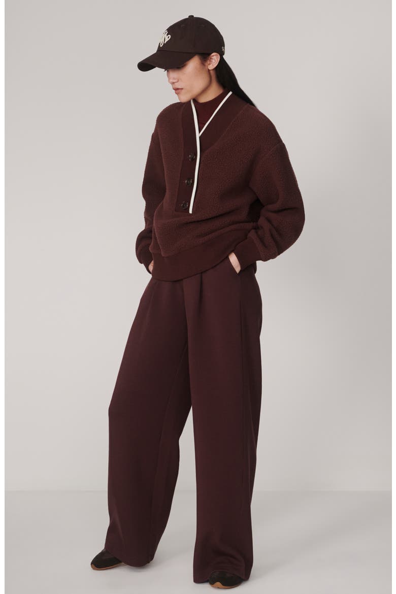 Brenna Button Neck Fleece Sweatshirt, Alternate, color, MAHOGANY
