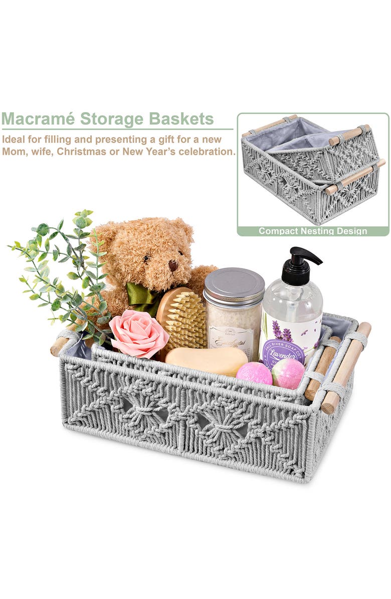 SORBUS 2-Pack Macramé Storage Basket, Alternate, color, Gray