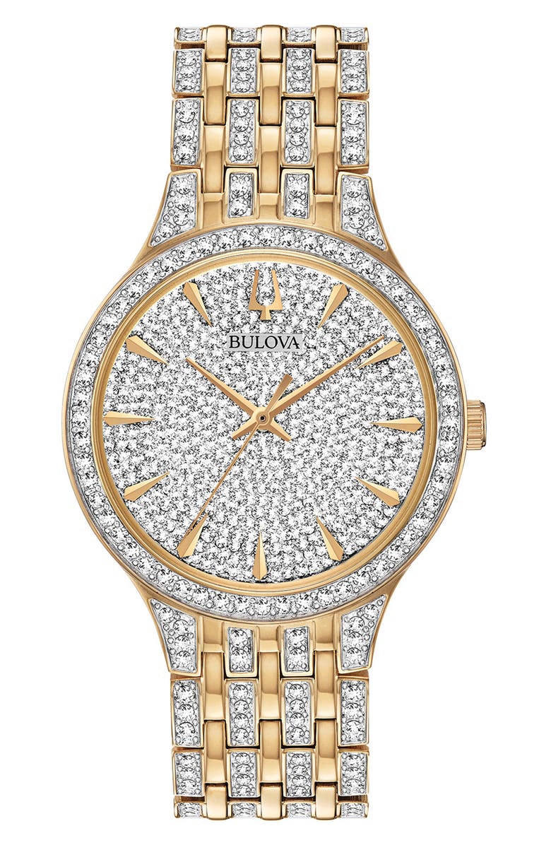 BULOVA Pavé Crystal Bracelet Watch, 40mm, Main, color, Gold