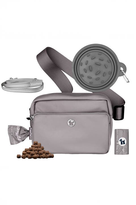 3-in-1 Dog Walking Bag with Waste Bags plus Travel Bowl and Reflective Leash