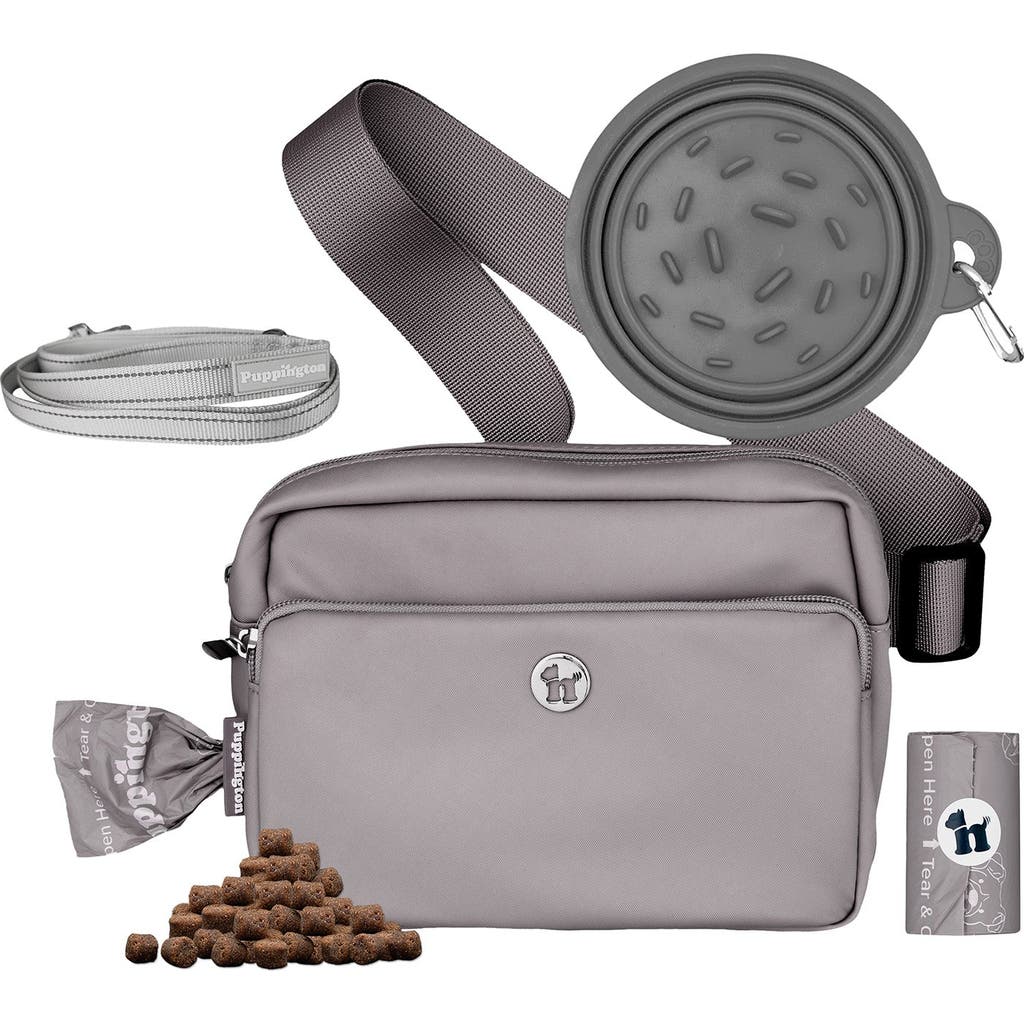 Puppington 3-in-1 Dog Walking Bag With Waste Bags Plus Travel Bowl And Reflective Leash In Gray