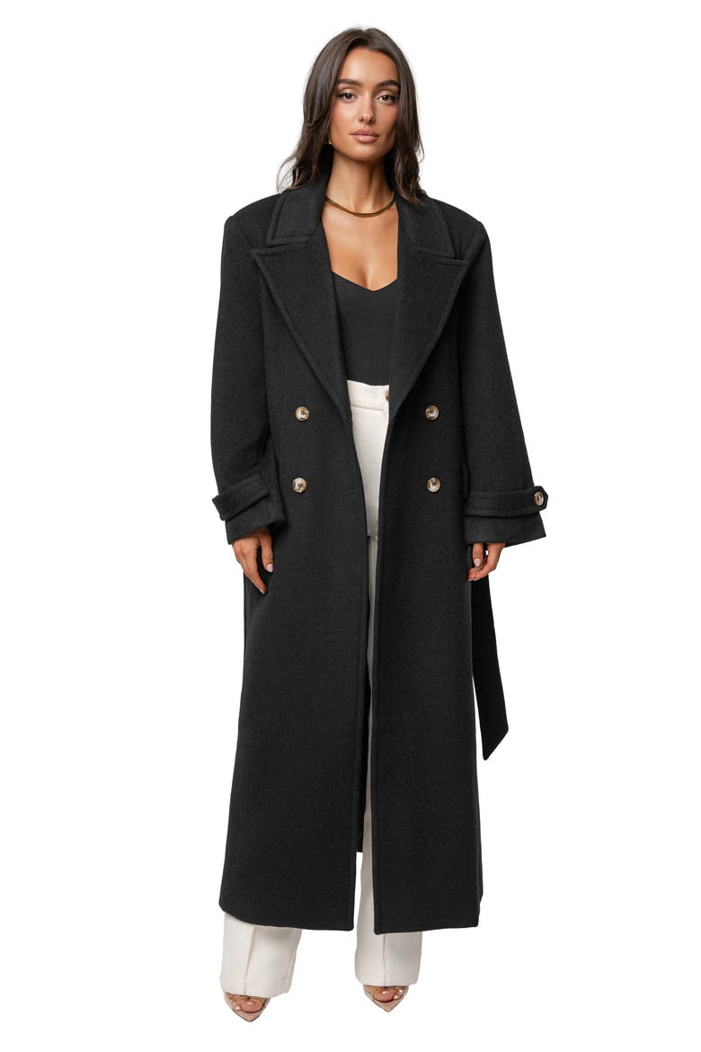 Empire Double Breasted Longline Coat, Alternate, color, BLACK