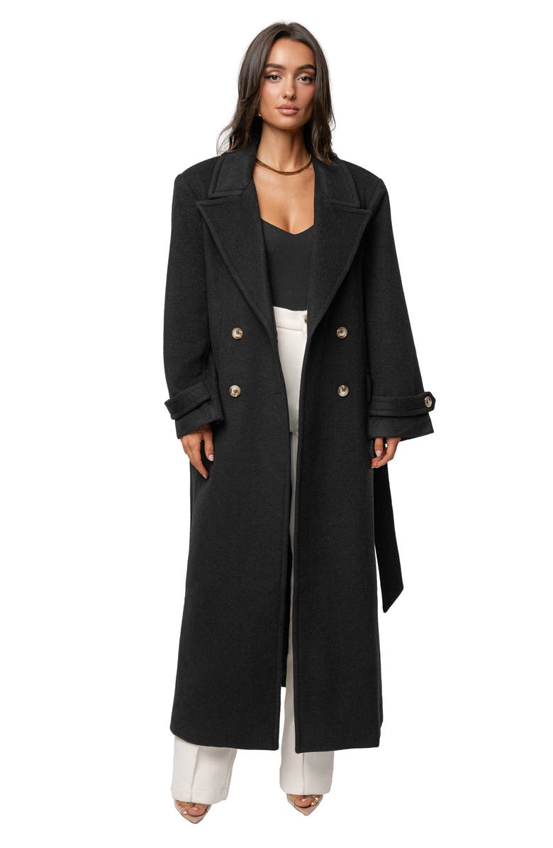 JLUXLABEL Empire Double Breasted Longline Coat, Alternate, color, Black