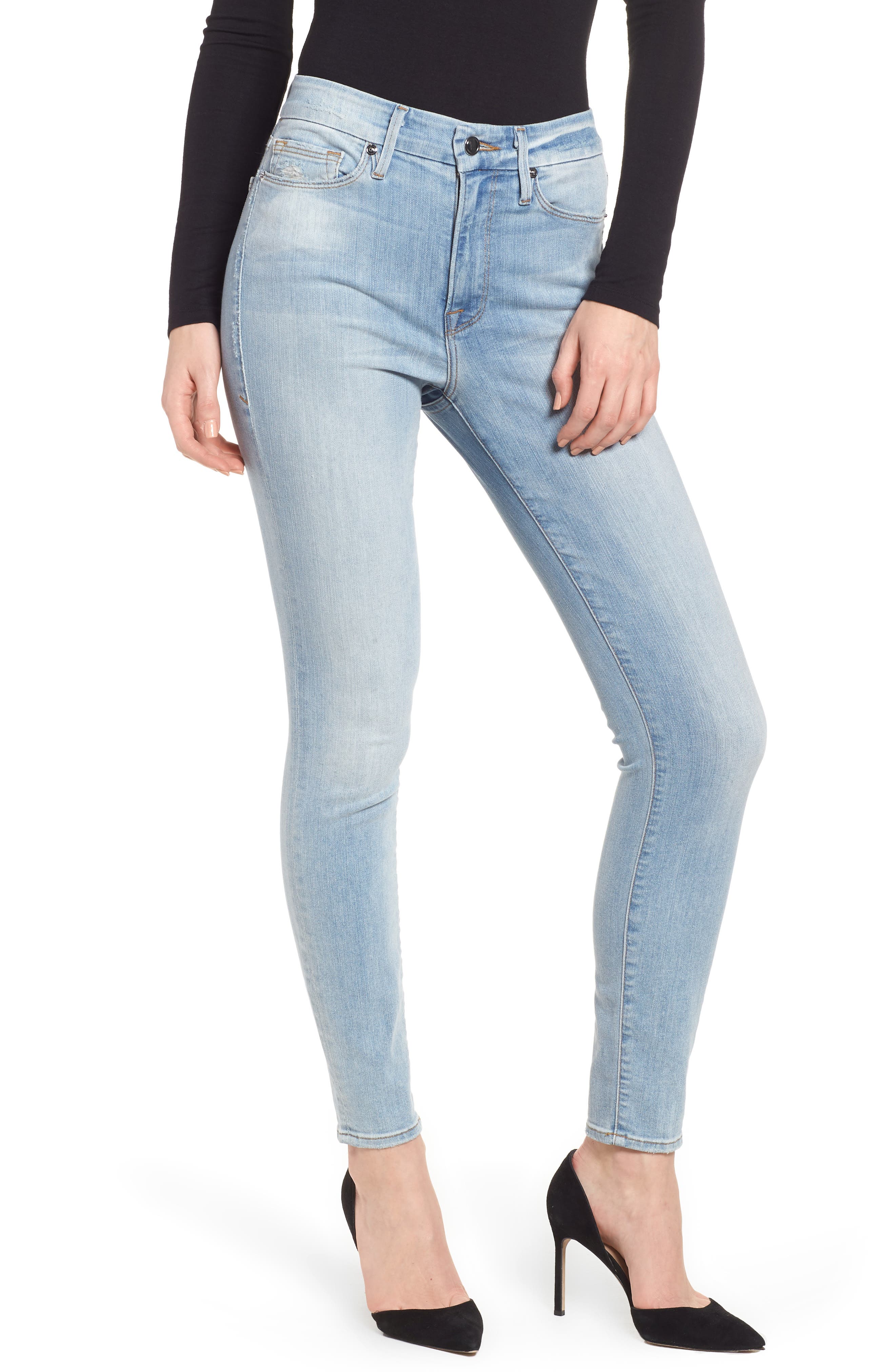 Good American Good Waist Ripped High Waist Skinny Jeans (Women ...