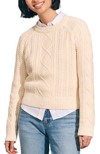 Faherty Sunwash Organic Cotton Cable Crewneck Sweater In Neutral
