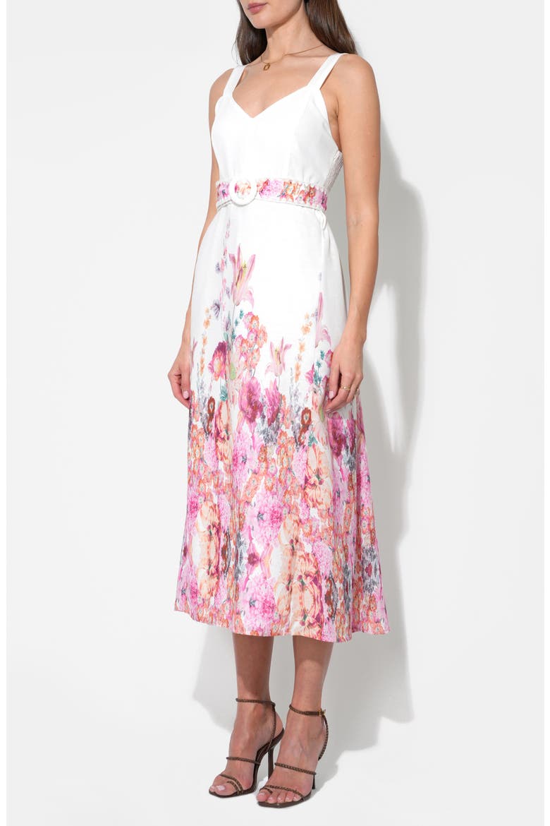 Remi Floral Midi Dress, Alternate, color, WHITE/ MAGENTA
