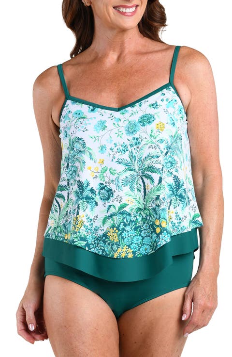 Picturesque Palm Flutter Hem Tankini Swim Top