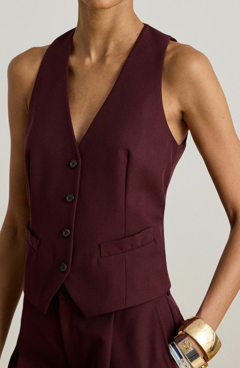Lauren Ralph Lauren Wool Blend Twill Vest, Alternate, color, Dark Garnet