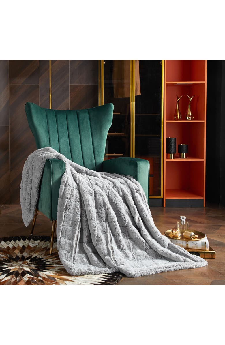 CHIC Clarene Jacquard Faux Rabbit Fur Throw Blanket, Alternate, color, 